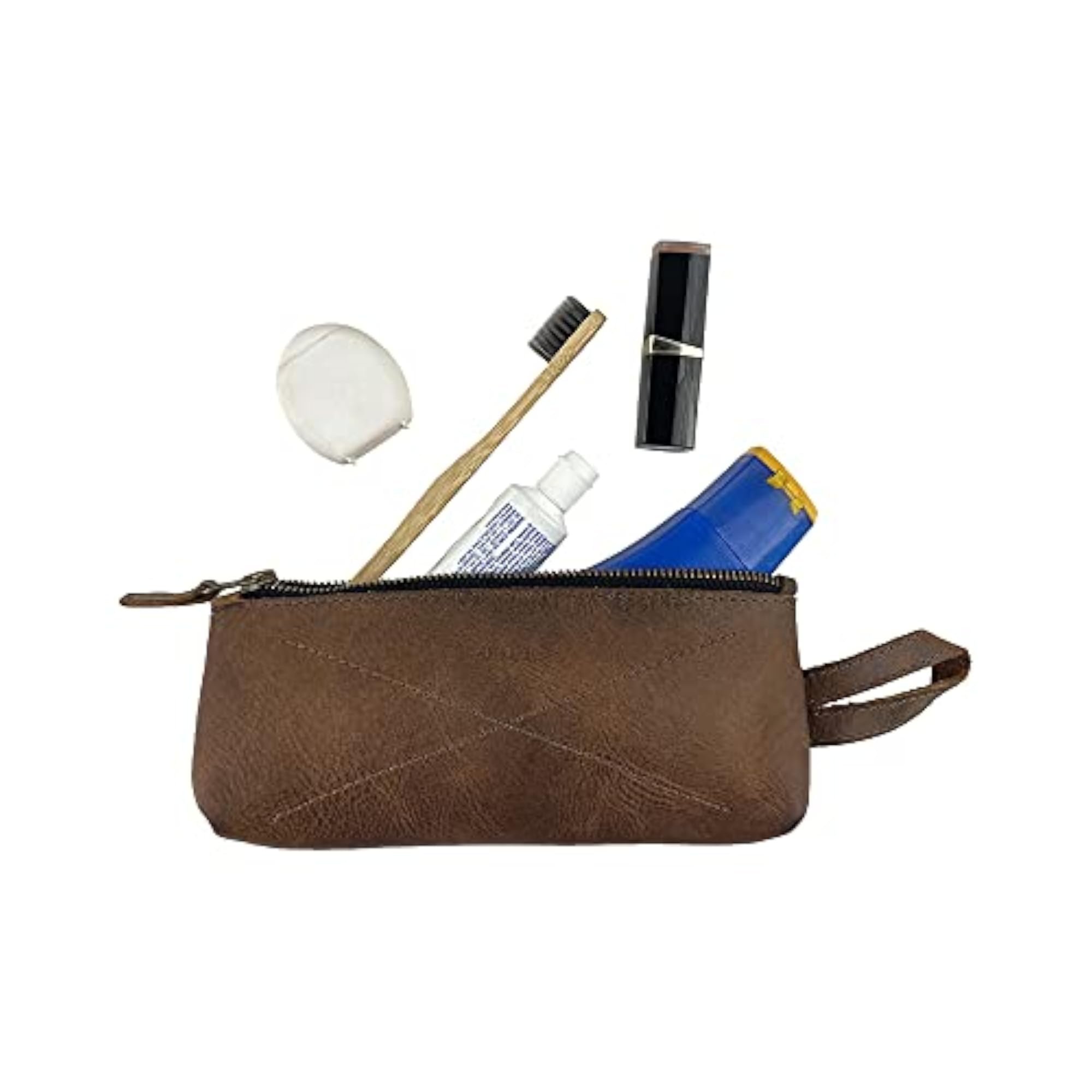 Leather Carry-On Toiletry Bag, Handmade Bourbon Brown